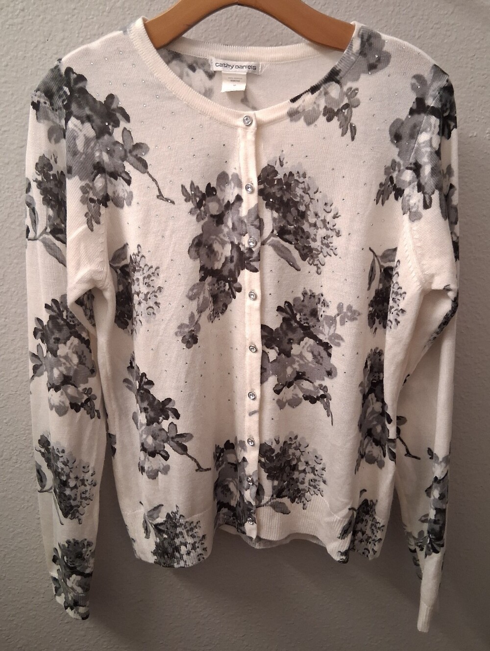 Cathy Daniels Cream Printed Bling Cardigan Medium